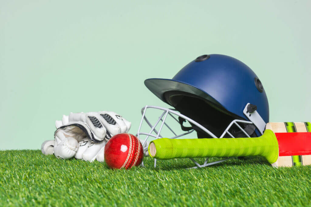 Cricket equipment on grass