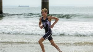 Representing KZN, Nathan Foster exits the water at the SA Triathlon Championships.