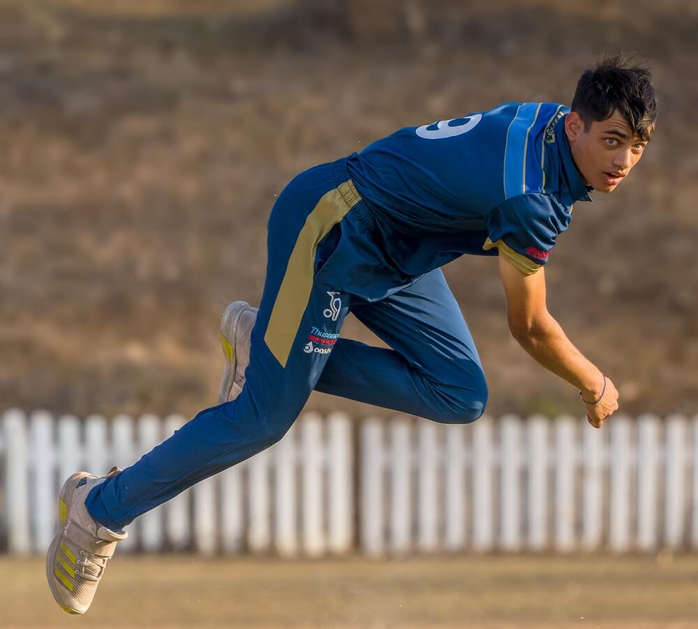 St Charles College fast bowler Rowen Rajah. Photo: Justin Waldman Sports Photography.