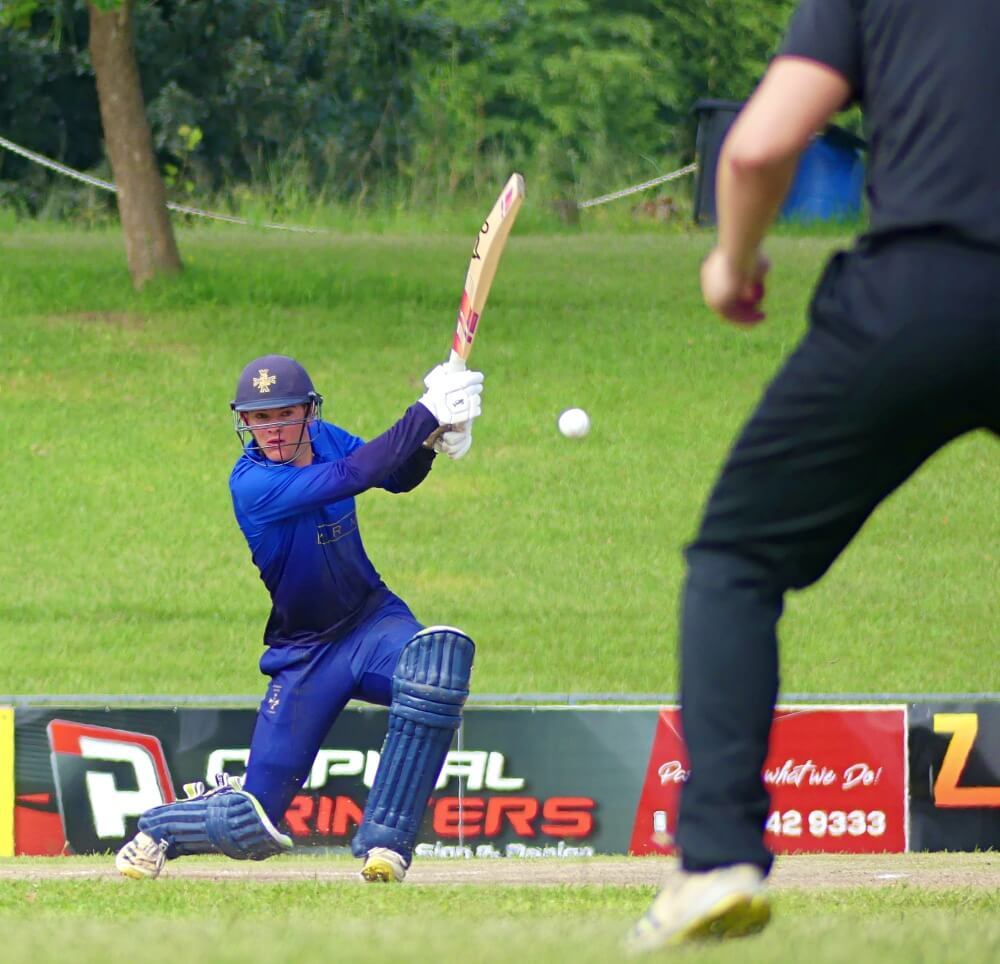 Northwood opener David de Bruyn hits out in the Knights' successful run chase against Hilton College in the final of the Schools SA20 at the Pietermaritzburg Oval. Photo: Brad Morgan.