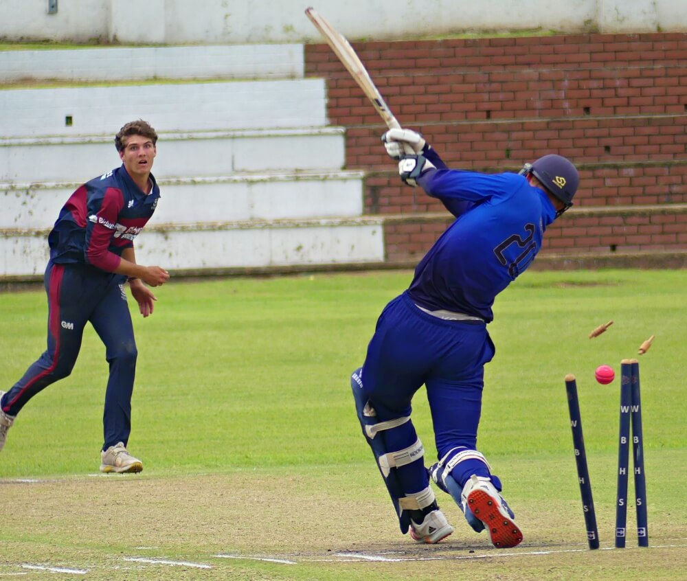 After making 16 from 22 balls, Northwood's Jamie Wimble was castled by Westville's Kyle McGough. Photo: Brad Morgan.