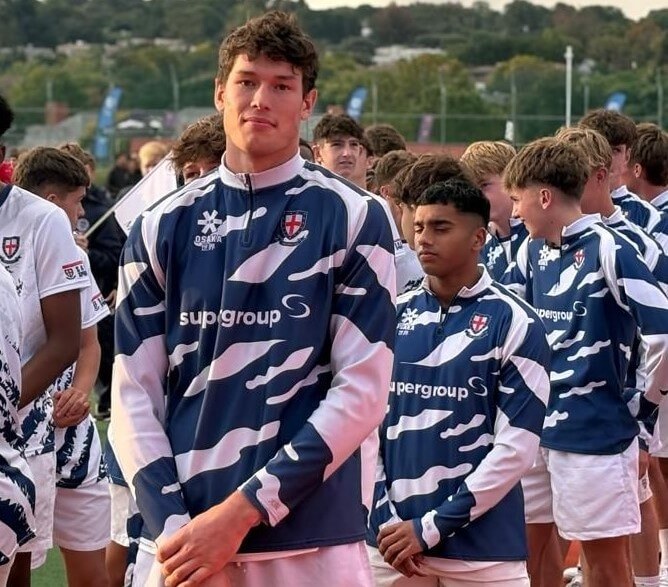 Aidan Blatch (on the right) scored three goals for his side on day one of the Saints Sports Festival. Photo: St Stithians College