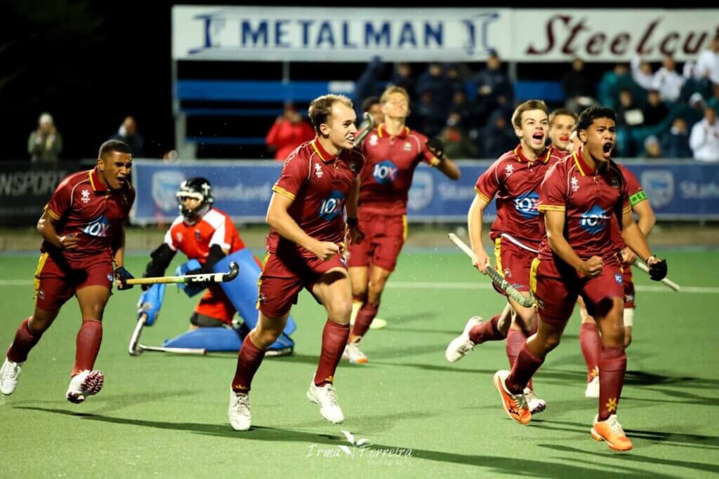 Paul Roos scored a late dramatic goal in the semifinals of the Hibbert Shield through Tylor Carter to level the scores at 3-3. Photo: Irma Ferreira SPORT & EVENT photography