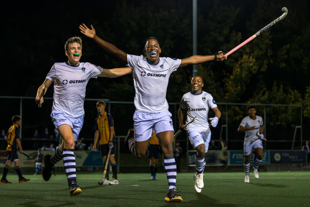 Litha Kraai celebrated his 100th game for SACS by scoring five goals against Rondebosch at the Brewery AstroTurf on 16 May 2025. Photo: Ray Chaplin Sports Media