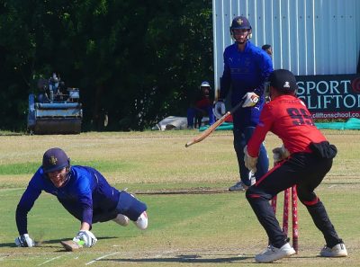 Clifton thought they had pulled off a fourth run out, but Thomas Oosthuizen survived and went on to score 21 not out. Photo: Brad Morgan.